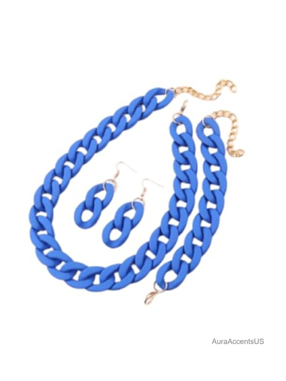 3pc Acrylic Resin Chunky Jewelry Set Necklace Bracelet Earrings Cuban Link